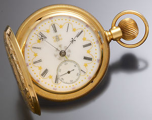18S Hampden Watch Mint 14K Multi Colored Gold Case, 23-Jewel & Fancy Dial CA1899