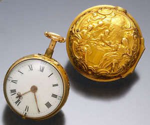 20K Repousse Quarter Hour Bell Repeater Pocket Watch by John Archambo with Key