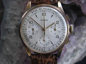 Cord (Juvenia) Vintage 18K Gold Pulsimeter Chronograph Wrist Watch Venus 178