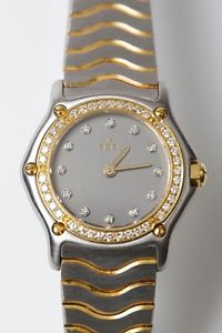 Ebel Damenuhr „Classic Wave“ Staht/18 Karat Gold Armband Brillant-Lünette 