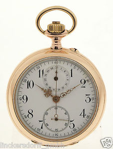 JOHANNES DÜRRSTEIN - DRESDEN  - TASCHENUHR IN 14KT GOLD - CHRONOGRAPH - SELTEN