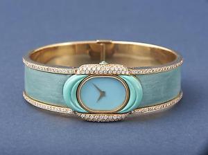 Exklusive Damen ARMBANDUHR mit Türkisen und 264 DIAMANTEN / GOLD 750 / Unikat