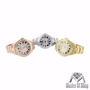 Mens 11 Ct Diamond Roman Date Dial Rose Yellow White Gold Finish Icetime Watches