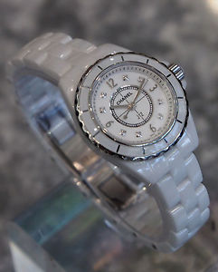 CHANEL--- J12 29mm Quartz White Ceramic Diamond Dial Ref. H2570 Box & Papers NEW