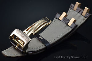 Audemars Piguet 18K Rose Gold Deployant Buckle With Plots & Brown AP Strap