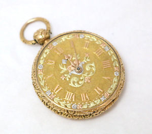 Antique 18th c. English 18kt Yellow Gold Pocket Watch w/ Carved Floral Design