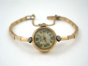 18k 750 Rose Gold Superatic Ancre 17 Rubis Diamonds Wristwatch Ladies Swiss SZ S