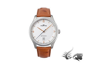 Fortis Tycoon Date a.m. Automatic Watch, ETA 2892-A2, Silver, Leather strap