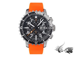 Fortis Marinemaster Chronograph Automatic Watch, ETA 7750, Black, SIlicon strap