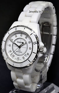 Chanel J12 White Ceramic Mens Watch Diamond Dial Box/Papers H1629
