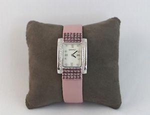 LADIES GARAVELLI PINK WHITE DIAMOND WATCH WHITE GOLD PINK LEATHER BAND MOP DIAL