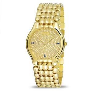 NOS 18k Gold JUVENIA BIARRITZ Unisex watch Ref 11346 with Diamond Dial+Sapphires