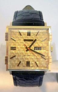 NOS 18K Gold JUVENIA MACHO DAY DATE Mens 25J AUTOMATIC Watch Ref 9166* SERVICED