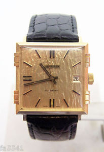 NOS 18K Gold JUVENIA MACHO Mens 25J AUTOMATIC Watch 8902 SERVICED Wave Dial