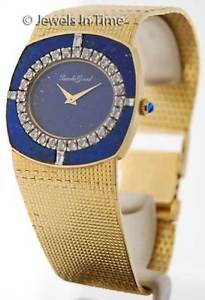 Bueche Girod Unisex Diamond 18K Yellow Gold/Lapis Mechanical Watch