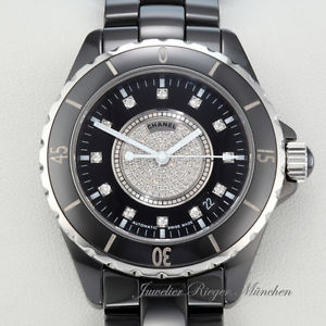 CHANEL J12 KERAMIK SCHWARZ 38 mm AUTOMATIK H1757 DIAMANTEN Damenuhr Lady