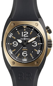 BRAND NEW BELL & ROSS MARINE AUTOMATIC MENS WATCH | BR-02-92-PINK-GOLD-CARBON