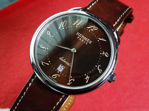 AUTHENTIC  MEN'S  HERMES  ARCEAU   REF AR4.810   AUTOMATIC    BROWN DIAL   BOX
