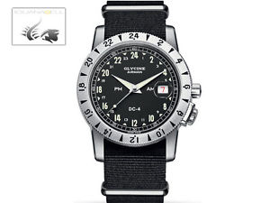 Glycine Airman DC-4 Automatic Watch, Purist, Black, GL 293 Fabric strap