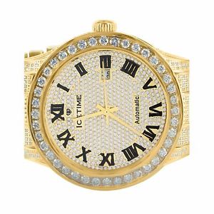 Mens Icetime Roman Dial 14k Yellow Gold On Stainless Steel President 11Ct Watch