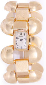Vintage Ladies 14k Yellow Gold Tourneau Large Bracelet Watch