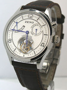 Zeno Tourbillon Datum Gangreserve Handaufzug  limited Edition Stahl/Leder