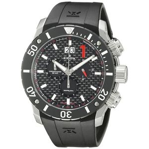 Edox Mens 10020 3 NIN Chronoffshore Analog Display Swiss Quartz Black Watch