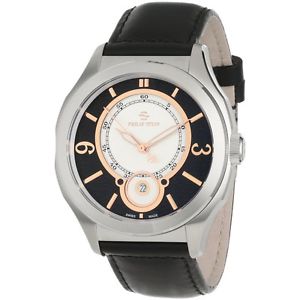 Philip Stein Mens 16-FRGBW-CISB Prestige Black and Rose Gold Dial Black Stitched