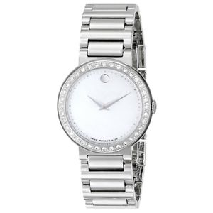 Movado Womens 0606421 Concerto Stainless-Steel and Diamonds White Mother-Of-Pear