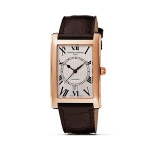 Frdrique Constant ROSE GOLD Plated Carree Mens Date Watch CLEAR BACK Made in Swi