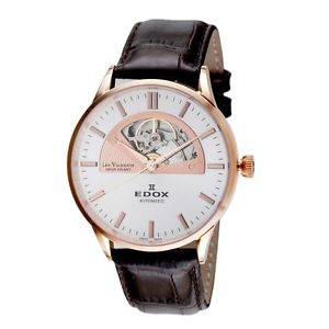 Edox Mens 85014 37R AIR Les Vauberts Automatic Rose Gold PVD Leather Exhibition