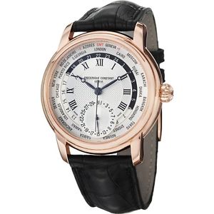 Frederique Constant Worldtimer Automatic Silver Dial Rose Gold-plated Mens Watch
