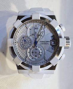 Concord C1 Chronograph Steel and White Rubber Automatic 44 mm Watch AUTHENTIC