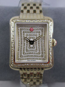 NEW Michele Deco Moderne II Diamond Watch & Gold Bracelet MWW06Y000022 NIB Box