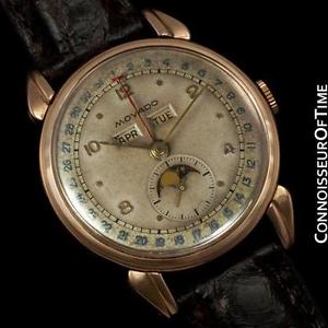1940's MOVADO Vintage Triple Calendar Moon Phase - Stainless Steel & Rose Gold