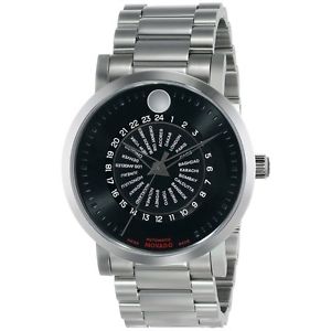 Movado Mens 0606698 Red Label Stainless Steel Case and Bracelet Black Dial Watch