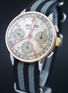 Marvin Chrono Vintage  Cal. 775HC (Valjoux 72C full caldendar) Stahl-Gold/Leder