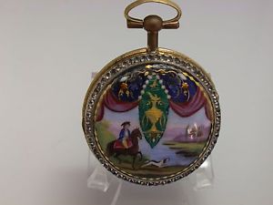 ANTIQUE ENAMEL FRENCH VERGE FUSSEE POCKET WATCH BEAUTIFUL ENAMEL SCENE