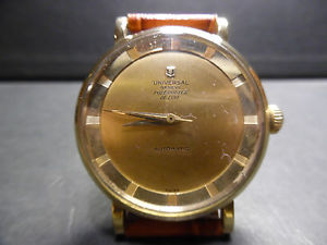 RARE VINTAGE UNIVERSAL GENEVE POLEROUTER DE LUXE YELLOW GOLD 18KT CAL138 BUMPER