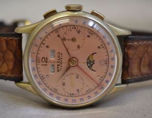 Vintage Steelco Chronograph Mondphase Datums- Tages- Monatsanzeige extrem selten