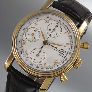 LAUDIER Chronograph - Changée  Valjoux 7750 Stahl/18K Gelbgold - Automatik Leder