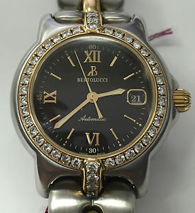 Rare AUTOMATIC Bertolucci 18k Gold Stainless Steel Diamond Date Ladies Watch