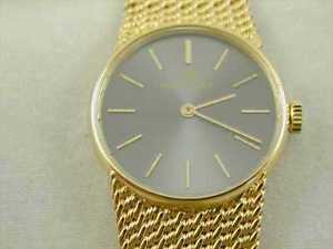 BUCHERER WATCH 18CT GOLD LADIES SLATE GREY FACE WEAVE BRACELET 7 1/4"