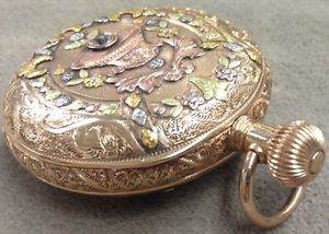 1890 MODEL LADY WALTHAM 16J MFG IN 1907 IN ELABORATE HUNTER CASE - NR -