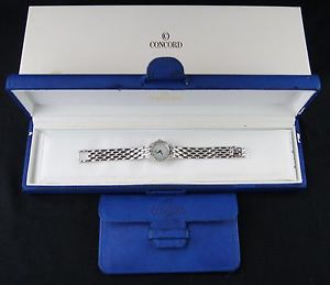 CONCORD Les Palais 14K White Gold Diamond Bezel MOP Dial Watch with Box (8820)