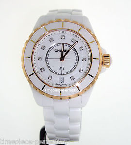 Chanel J12 White Ceramic 38mm Rose Gold Bezel Diamind Dial H2180