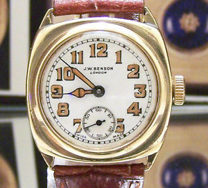 ANTIQUE J W BENSON TROPICAL SOLID GOLD 1938 WATCH + BOX + CASE OPENER