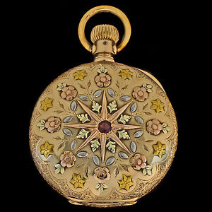 Rare HUGE 1895 Elgin 14K Multi Colored Gold & Ruby Hunter Case 21J Pocket Watch!
