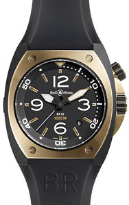 BRAND NEW BELL & ROSS MARINE AUTOMATIC MENS WATCH | BR-02-92-PINK-GOLD-CARBON