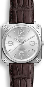 NEW AUTHENTIC BELL & ROSS AVIATION BR-S AUTOMATIC MENS WATCH BR-S-OFFICER-SILVER